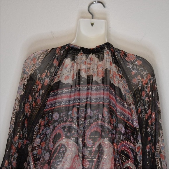 TUCKER Bergdorf Goodman Boho 100% Silk Button Down Sheer Blouse Metallic Size S - Picture 9 of 11